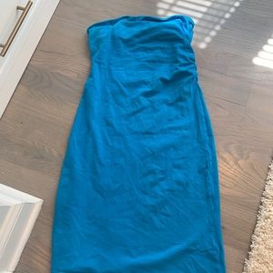 *Blue spandex strapless dress